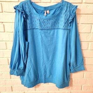 Cato Blue Eyelet Yoke Long Sleeve Top